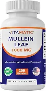 Vitamatic Mullein Leaf 1000mg per Serving - Supports Healthy Respiratory, Bronchial & Immune Function - 200 Capsules