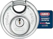 ABUS Diskus padlock 24IB/50 made of stainless steel - with 360° all-round protection - for protection against severe weather conditions - 20318 - ABUS security level 7 - silver/blue