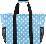 [sanluoli] Storage Bags Foldable Beach Bag Tote Sandproof Canvas Tote For Car, Seamless Blue Aesthetics Stars Blue, 1 size