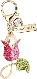 [Monnel] MC544 Crystal Big 3D Rose Lobster Clasp Charm for Women with Velvet Bag (Pink,1 Piece), Pink