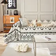 Chenille Couch Cover,Stretchable Sofa Covers, Boho Sofa Slipcovers for Sectional,for Living Room Furniture, Non Slip Pet Friendly - Washable Furniture Protector with Tassels (Black, X-180cm*300cm)
