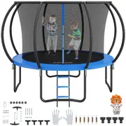 10FT Trampoline, 330 lbs Trampoline with Enclosure Net, Ladder, and Curved Pole, Heavy Duty Trampoline with Jumping Mat and Spring Cover Padding, Outdoor Recreational Trampolines for Kids