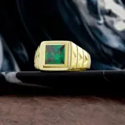 2Ct Princess Cut Lab-Created Emerald Men Engagement Ring 14k Yellow Gold Plated