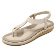 Nevenka Womens Thong Sandals Non-Slip Bohemian Beach T-Strap Flats-Apricot
