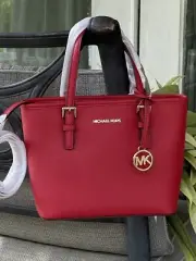 MICHAEL KORS JET SET TRAVEL XS ZIP CROSSBODY TOTE BAG MESSENGER BRIGHT RED GOLD