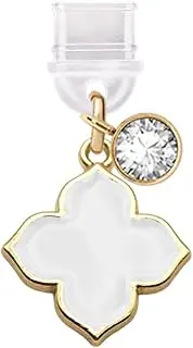 ELISE & FONDA TP665 Type-C Charging Port Anti Dust Plug Little Clover Cell Phone Charm for iPhone 15/16/Samsung/OnePlus/Xiaomi/oppo Android Phones (White)