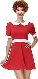 [ALIREVERIE] Women's Halloween Peter Pan Collar Short Sleeve Vintage Costume Party Red Dress