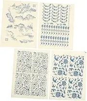 4 Sheets of Ceramic DIY Coloring Transfer Paper Chinese Style Clay Transfer Paper Break Resistance Easy DIY Crafts Elegant Design