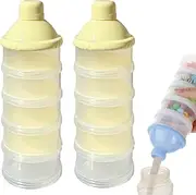2 PCS 5 Layers Baby Milk Powder Dispenser, Milk Powder Pots, Formula Dispenser Portable Milk Powder Formula Dispenser Container Pot Box Milk Cans Snack Storage Box for Travel(Yellow +Yellow)
