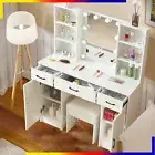 Dressing Table LED Makeup Mirror Stool Set Vanity Desk White With Drawers