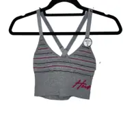 Hurley Grey Striped Adjustable Sports Bra Bralette Loungewear Removable Pads | N