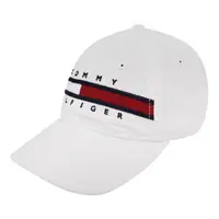在飛比找momo購物網優惠-【Tommy Hilfiger】經典紅白槓字母繡線棒球帽(白