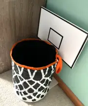 Trash Can Basketball Hoop Collapsible Wastebasket Outdoor Indoor White Black Kit
