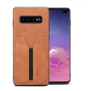 Denior For Samsung Galaxy S10 Plus Leather Case with Elastic Wallet Card Holder Slot Pocket Cover - Brown