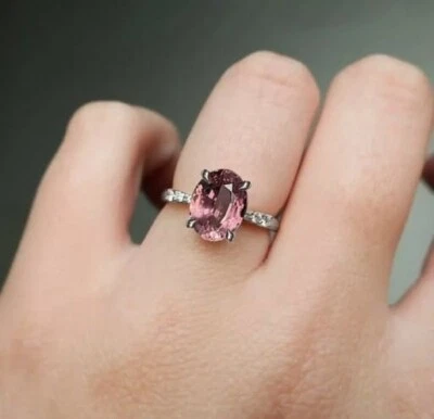 2.40 Ct Oval Cut Natural Pink Sapphire Diamond Ring 14K solid White gold