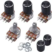 Taiss Pack of 5 10K Ohm Potentiometer 6 Pins Split Wave Rotary Linear Dual Taper Audio B Type Volume Control Potentiometer B10K + 5 Pieces Button