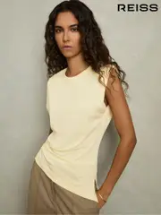 Reiss Buttermilk Sadie Shoulder-Pad Ruched Jersey Top (AW4156) | $155