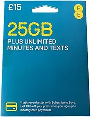 EE 25GB Data Sim includes £15 pre-paid credit, 25GB Data, Unlimited Minutes & Unlimited Texts