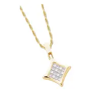 14k Yellow Gold Princess Diamond Diagonal Square Cluster Pendant 1/4 Cttw
