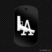 Los Angeles LA Gun Keychain GI dog tag engraved many colors