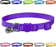 Vibrant Soft Nylon Kitten/Cat Collar with Bell and Safety Release Buckle (Purple)