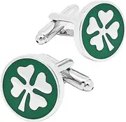 [Jonwo] Round Four Leaf Clover Pattern Cufflinks for Men Lady In Gift Case Classic Silver Good Luck Men's Cufflinks Jewelry Set for Wedding Party Anniversary Business Events Tuxedo Dress, 16 mm/0.63