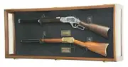 Gun Display Case Double Walnut & Black Rifle Wood Clear View Shadow Box Cabinet