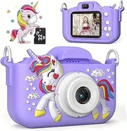 Kids Digital Camera for 3 4 5 6 7 8 9 10 11 12 Year Old Boys/Girls Camera for Toddler with Video, Christmas Birthday Festival Gifts for Kids, Selfie Camera for Kids, 32GB TF Card (Purple Unicorn)