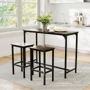 Costway3-Piece Dining Table Set Counter-Height Kitchen Table and 2 Bar Stools-Grey