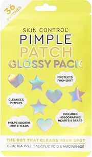 Skin Control Pimple Patch Glossy Pack (36 Patches) - Cleanses pimples, absorb whiteheads, and reduce the appearance of redness and blemishes