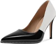 [Sammitop] Women Beaded Pumps Closed Pointed Toe High Heel Slip On Stilettos 3.5 Inch Sexy Heeled Dress Shoes Patent Leather