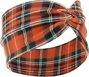 Woration Headbands for Women, Orange Plaid Hairband Girls Hand Band Sports Yoga Headscarves Twisted Knotted Headwrap Elastic Headwear Head Wrap