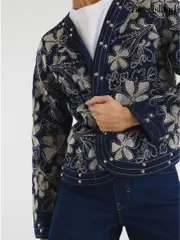 River Island Blue Floral Studded Jacket (F66307) | $159