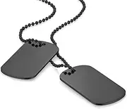 [Flongo] Engraved Men's Pendant Necklace Chain, Black Silver Men's Chain Free Engraving Double Military Dog Tags Army Style Dog Tag Dog Tag Men Men