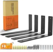 Shelf Bracket 12 inch Shelves Brackets Metal Black Wall Shelving 4 Pack (8"x6")