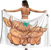 [RPLIFE] Cute Highland Cow White Bathing Suit Sarong Cover Up, Tassel Sarong Wrap, Swimsuit Shawl, Large Sarong Wrap, Cute Highland Cow White, Medium