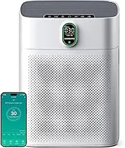 MORENTO Smart Air Purifier for the Bedroom Home up to 100m², Wi-Fi and Alexa compatible, PM2.5 Air Quality Display, Auto Mode, Quiet Mode 24dB, HEPA Filter Removes Dust, Pollen, Smoke (White)