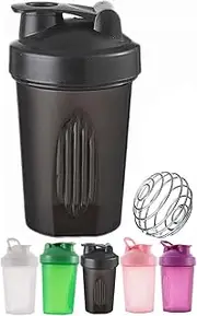 Protein Shaker Bottle - Shaker with Stainless Steel Mixing Ball, BPA - and DEHP-Free, Leakproof Flip On Lid - Perfect for Mixing Powdered Supplement Shakes - 400ml (Black)