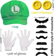Super Mario Bros Mario And Luigi Hats Mustaches Elastic Suspenders Gloves Buttons Cosplay Costume