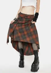 [Punk Rave] Permutation Plaid Asymmetrical Skirt