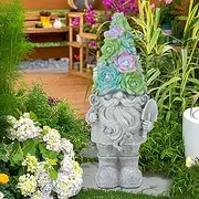 Garden Gnome Statue - Large Gnome Figurine in Flower Hat with Solar Light, Resin Garden Decor for Outdoor Patio Yard Lawn Porch Outdoor Decoration Gifts for Mom Grandma