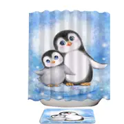 Cute Animal Art Drawings Penguins Side by Side Shower Curtain