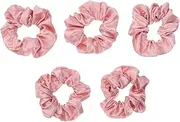 5pcs Satin Hair Scrunchies Solid Color Elastic Hair Ties for Women Girls (Pink)