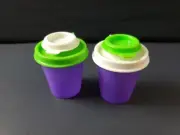 Tupperware Mini Salt and Pepper Shakers Midgets Flip Top 2oz Purple Green