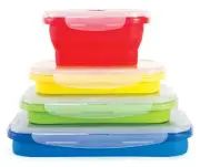 Thin Bins Food Storage Containers Set of Collapsible Containers w/ Airtight Lids