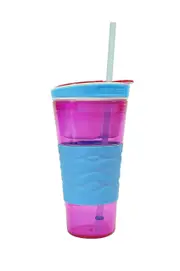 Travel Snack Drink Cup With Straw Pink