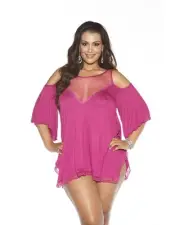 Shirley of Hollywood Plus Size Cold Shoulder Sleep Top Women Magenta Sleepwear &