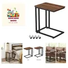 End Table, C Shaped TV Tray with Metal Frame Rolling Casters, Industrial Side...