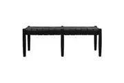 CT Elliot 2 Seater Oak Timber Bench with Genuine Leather Seat - Black