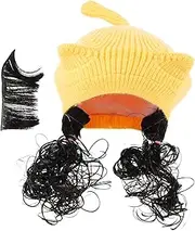 [GAROZATION] Baby Girl's Knitted Wig Hat Toddler Bonnet Decorative Cat Ears for Daily Use